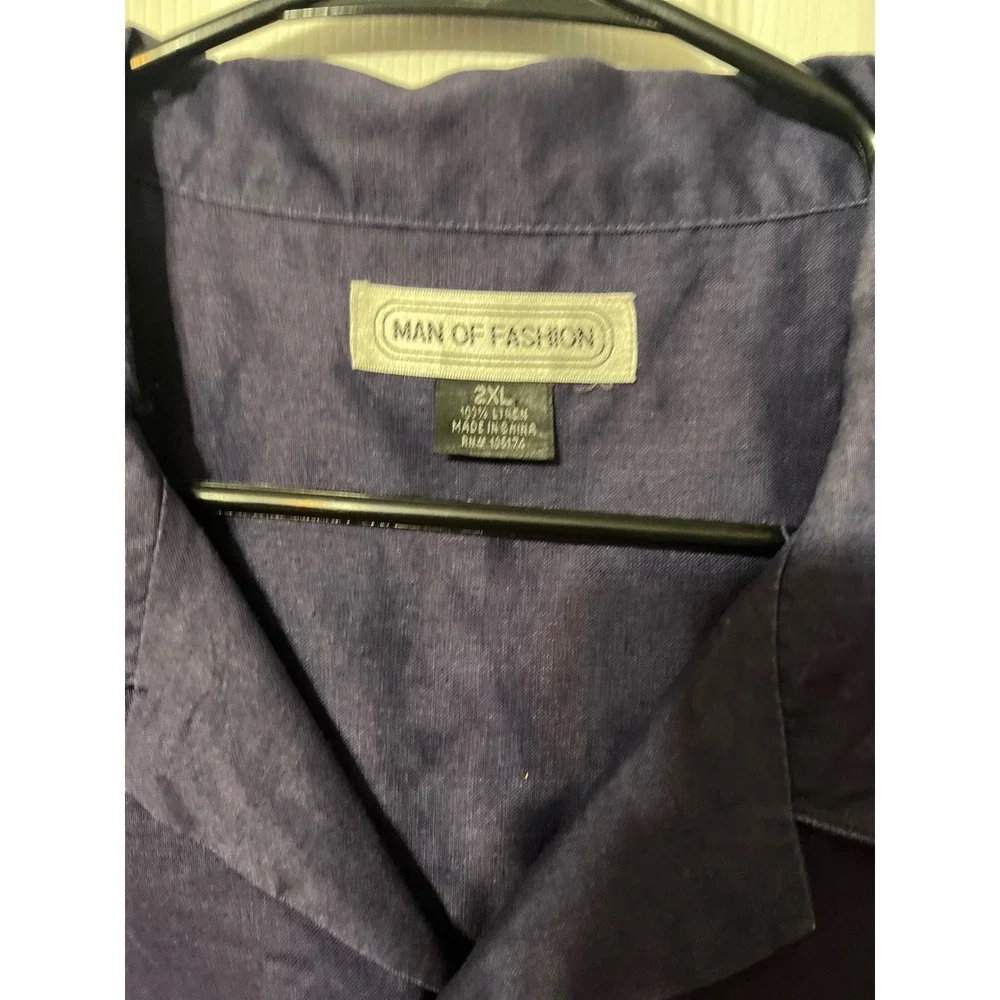 Man of Fashion Mens 2XL Navy Blue 100% Linen 2 Piece Shirt and Pants 44x34 Set